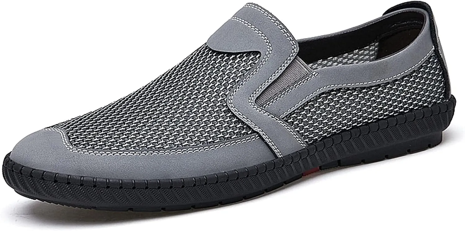 New Mens Loafers Breathable Round Toe Lightweight Loafer Shoes Flexible Comfortable Flat Heel Party Prom Slip-ons