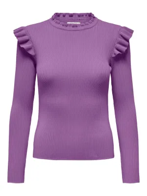 Onlsia Sally Ruffle Ls Pullover Knt - Paars