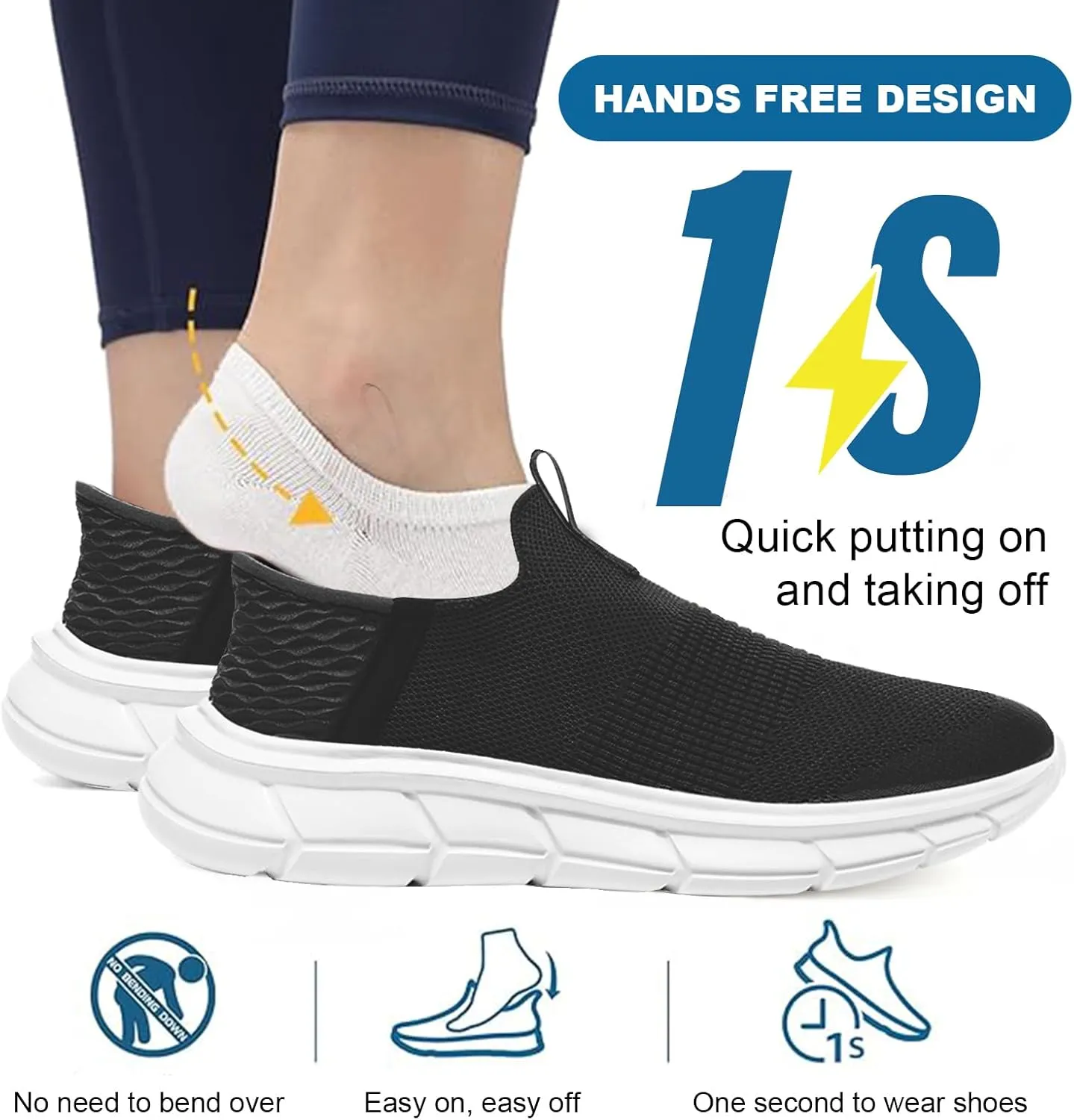Orgone Slip On Sneakers for Women, Womens Hands Free Slip On Running Shoes Non Slip Walking Shoes Lightweight Gym Workout Shoes Breathable Fashion Sneakers