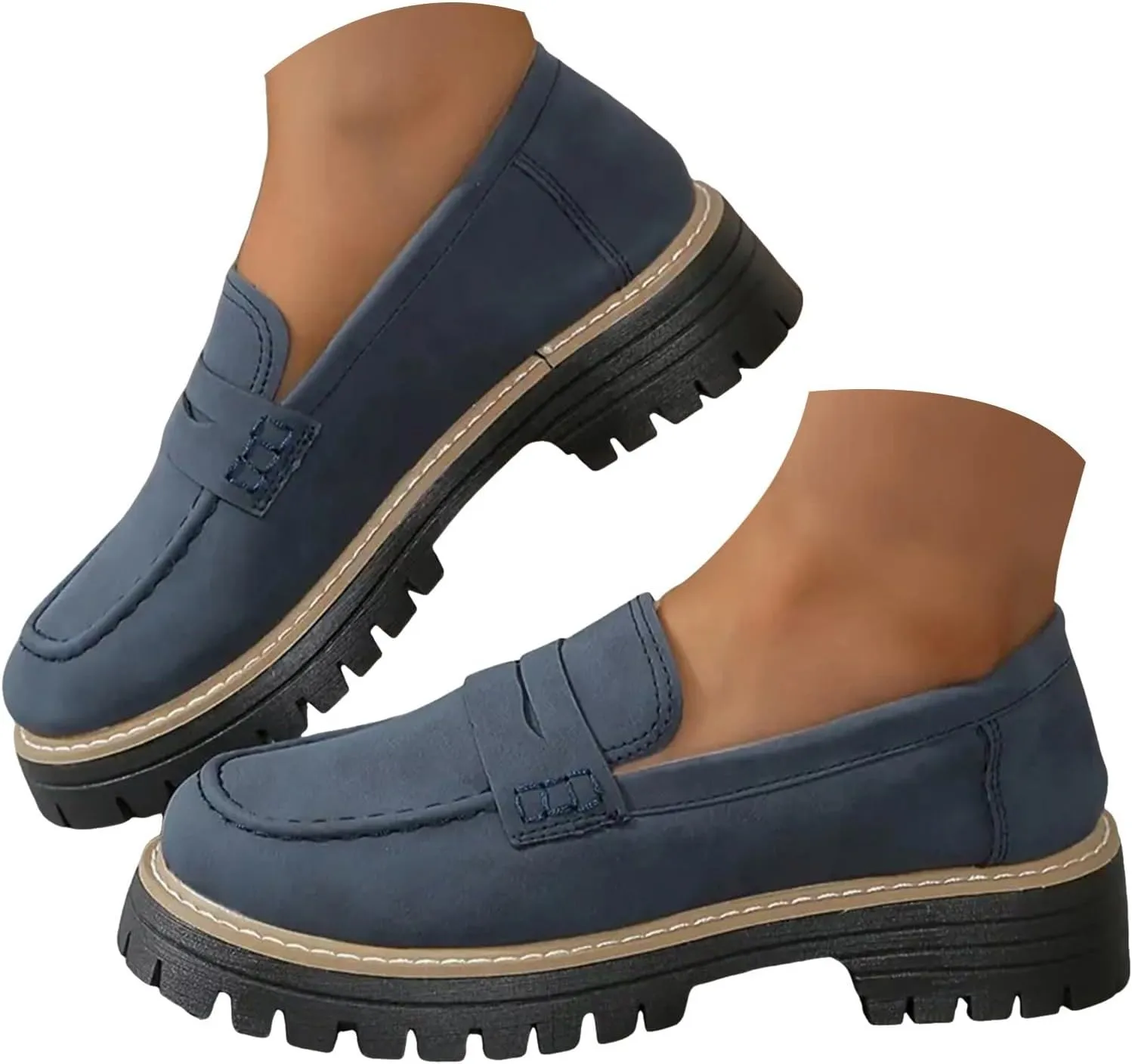 Orthoture-Orthopedic Platform Loafers for Women Round Toe Lug Sole Slip On Work Office Business Casual Dress Shoes