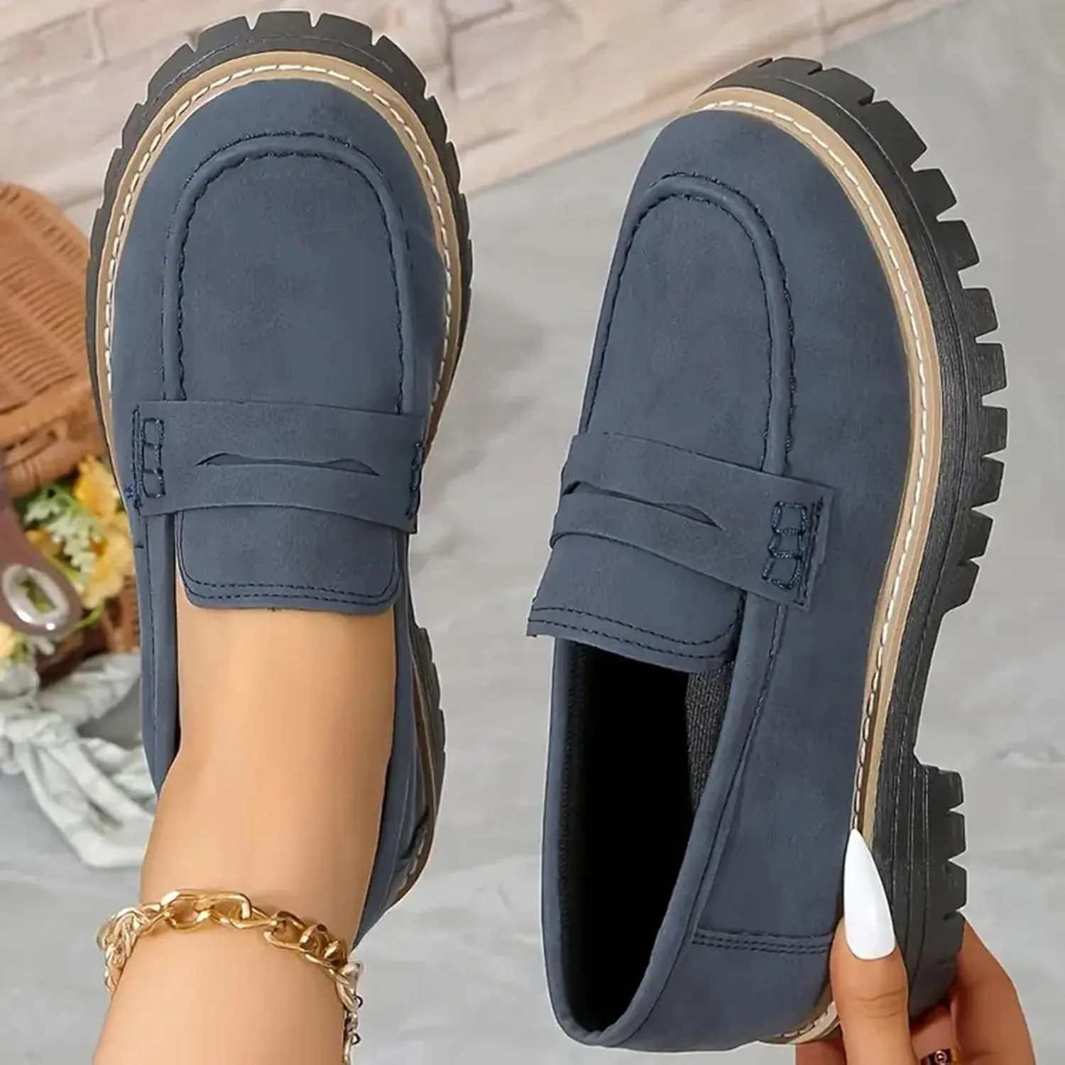 Orthoture-Orthopedic Platform Loafers for Women Round Toe Lug Sole Slip On Work Office Business Casual Dress Shoes
