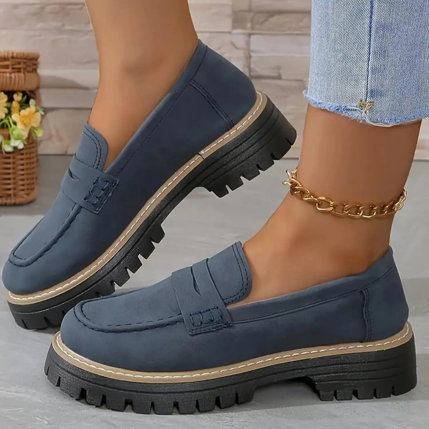 Orthoture-Orthopedic Platform Loafers for Women Round Toe Lug Sole Slip On Work Office Business Casual Dress Shoes