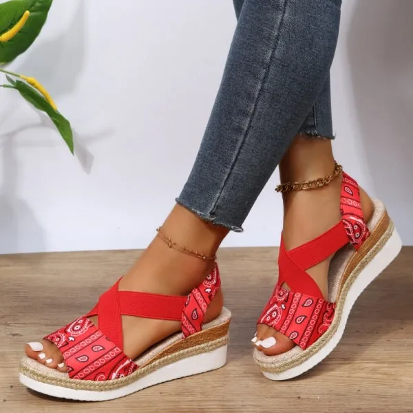 Purpdrank - Black Casual Patchwork Printing Round Comfortable Out Door Wedges Shoes (Heel Height 1.97in)