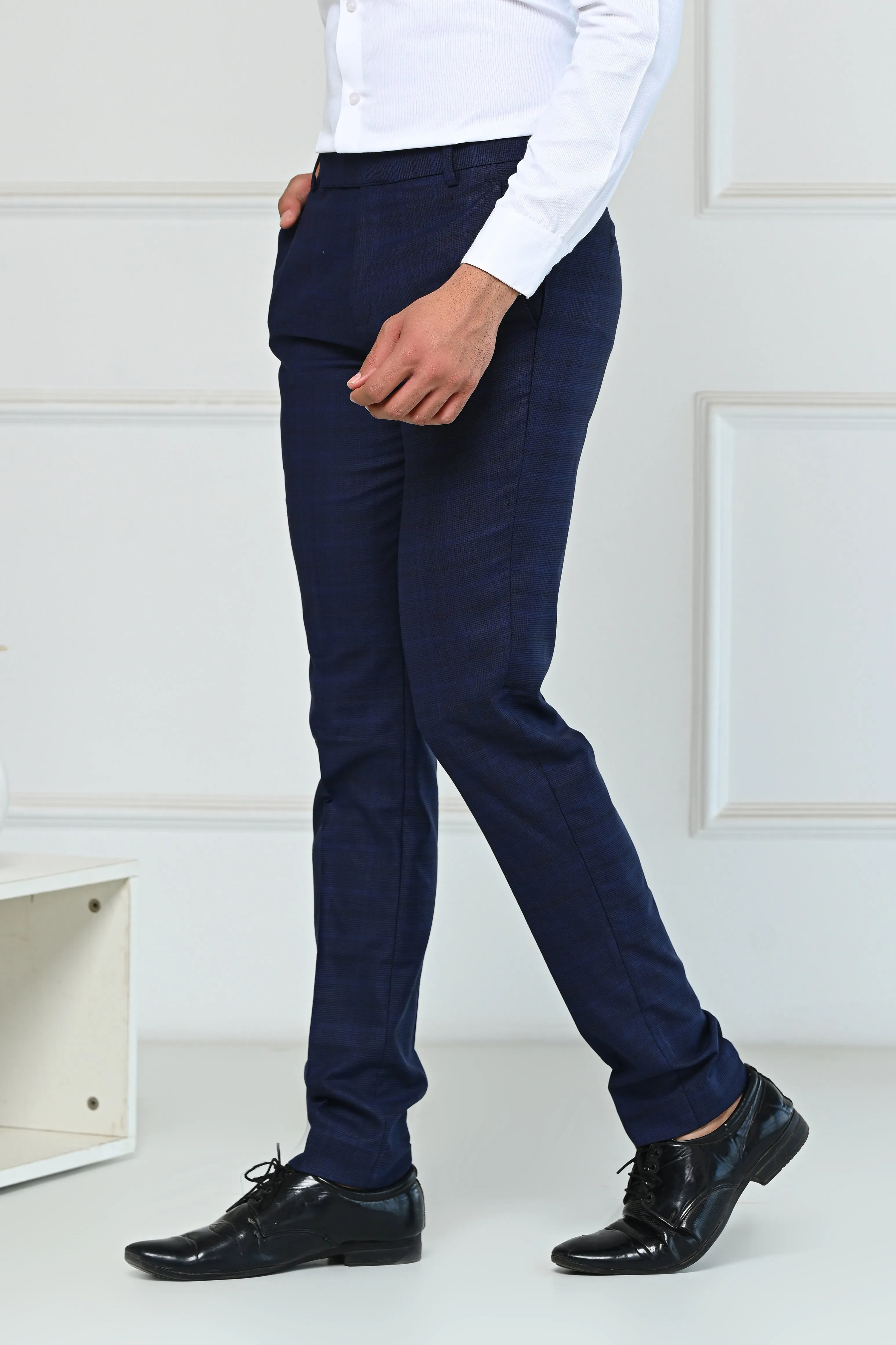Purple Blue Self Checks Premium Formal Pant
