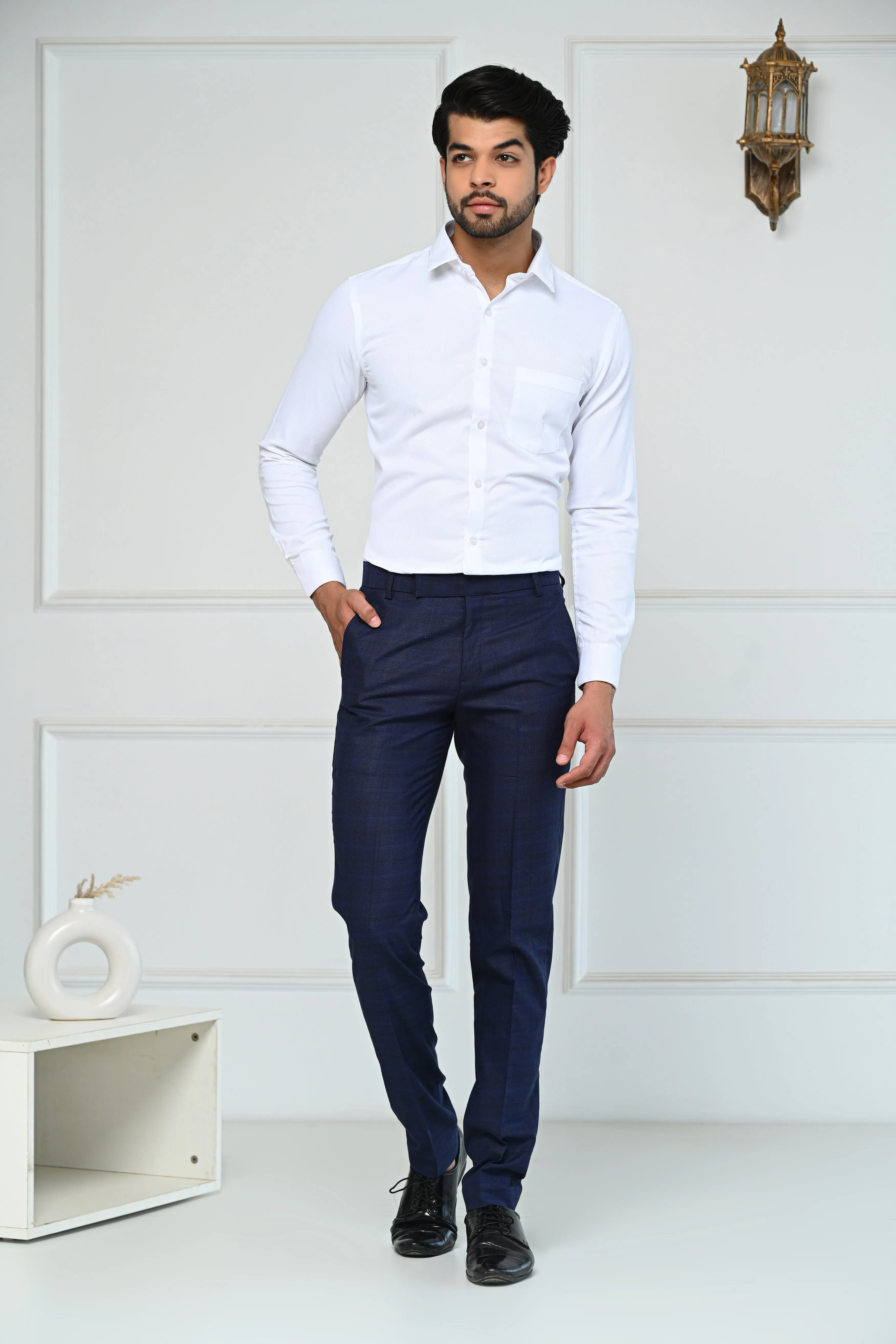Purple Blue Self Checks Premium Formal Pant