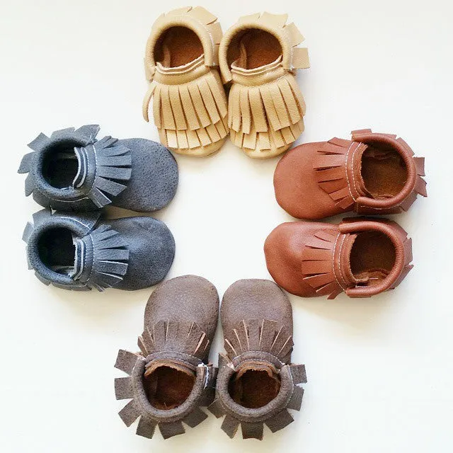 ready to ship Distressed grey blue mocc with short fringe