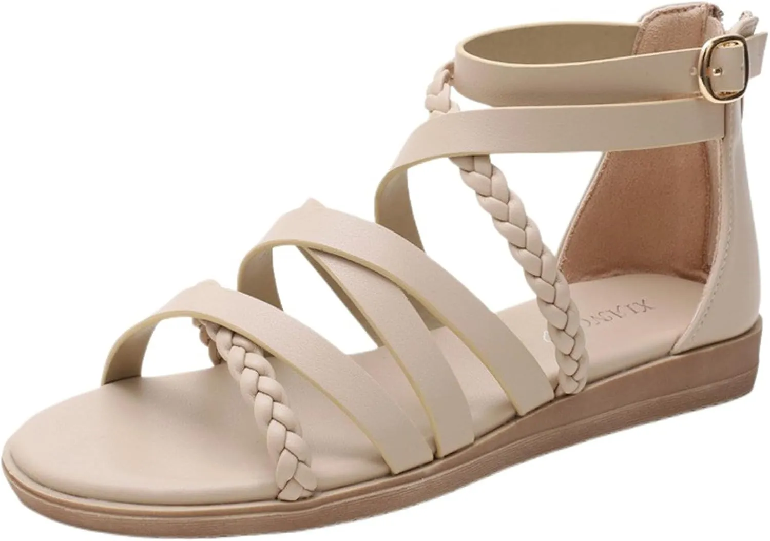 Smoneyful Womens Roman Gladiator Flat Sandals for Outdoor Casual Wear Comfortable Open Toe with Back Zip and Cross Strappy Design