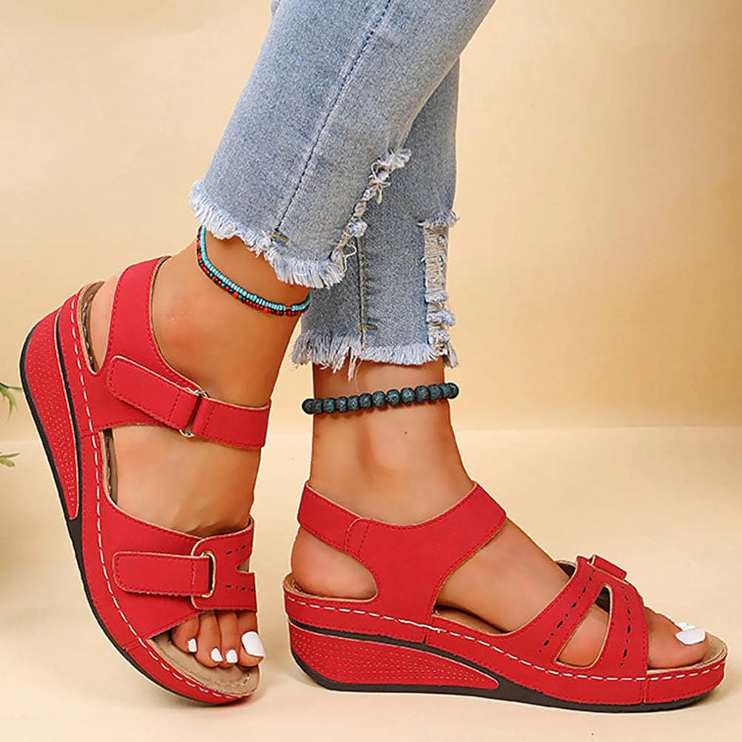 Soft & Stylish Wedge Sandals for Effortless Comfort Orthopedic Sandals with Arch Support Dressy Summer Comfortable Walking Sandal Ankle Strap Summer Shoes Slip On Sandal for Plantar Fasciitis