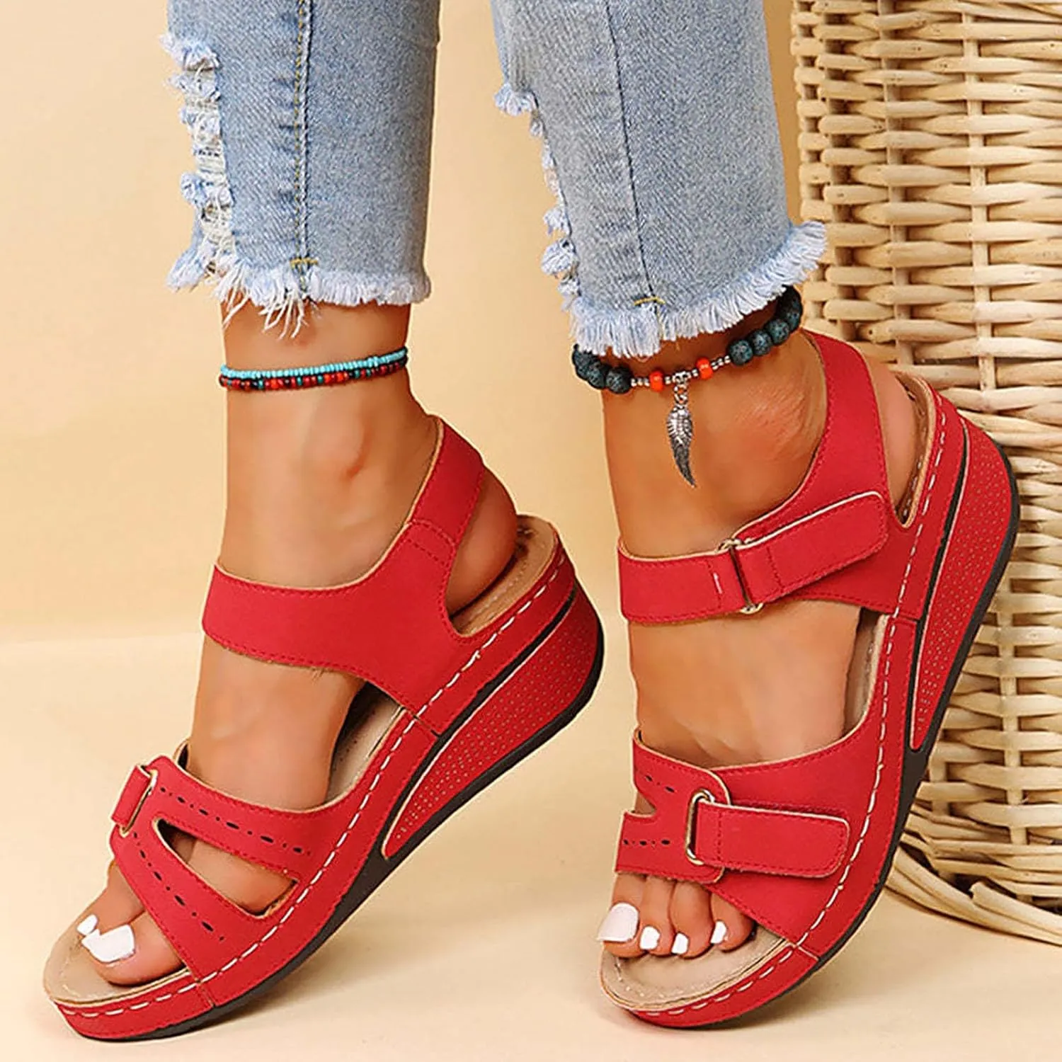 Soft & Stylish Wedge Sandals for Effortless Comfort Orthopedic Sandals with Arch Support Dressy Summer Comfortable Walking Sandal Ankle Strap Summer Shoes Slip On Sandal for Plantar Fasciitis