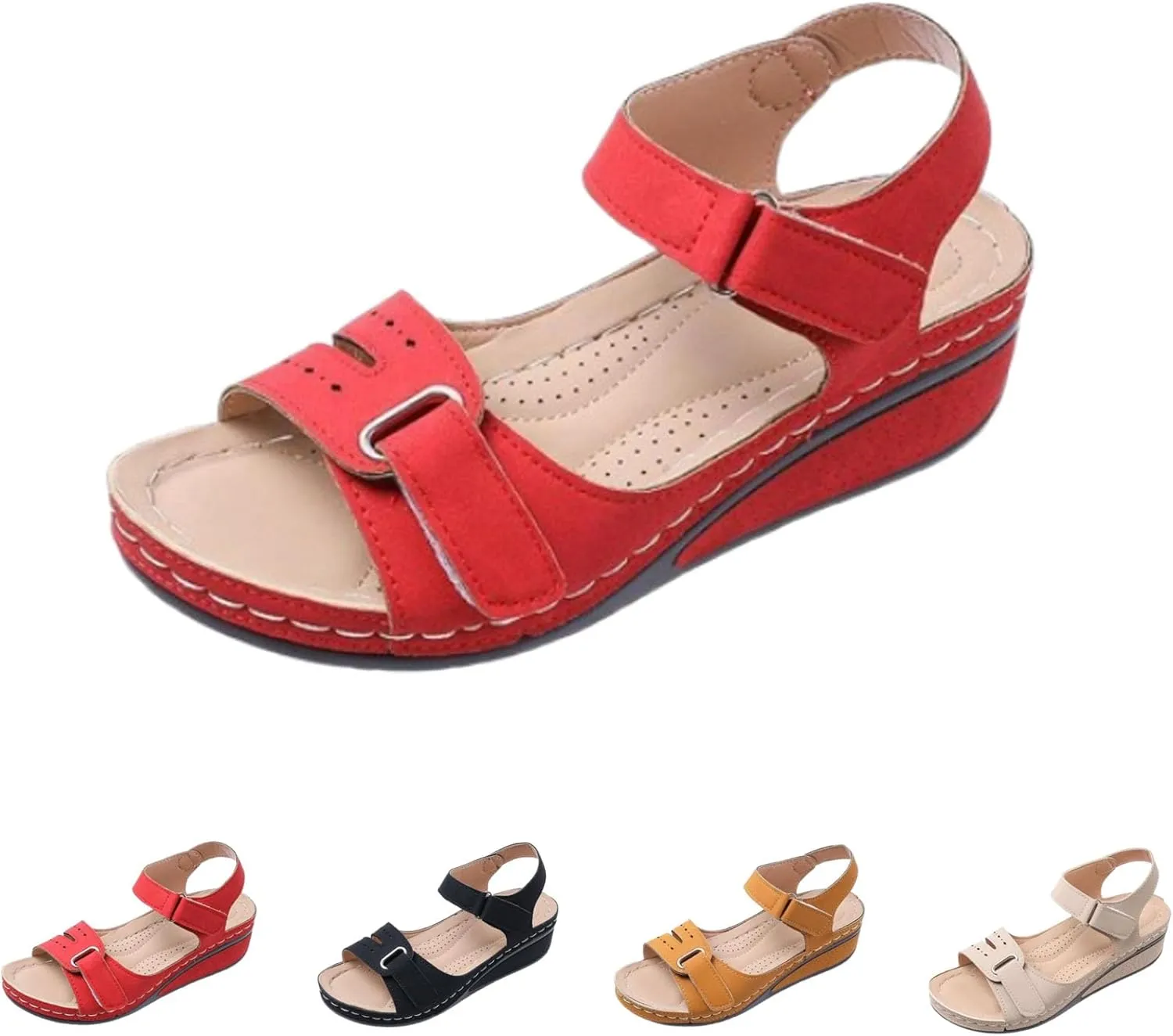 Soft & Stylish Wedge Sandals for Effortless Comfort, Upgraded Leather Orthopedic Walking Platform Sandals Women