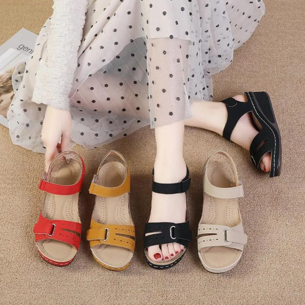 Soft & Stylish Wedge Sandals for Effortless Comfort, Upgraded Leather Orthopedic Walking Platform Sandals Women