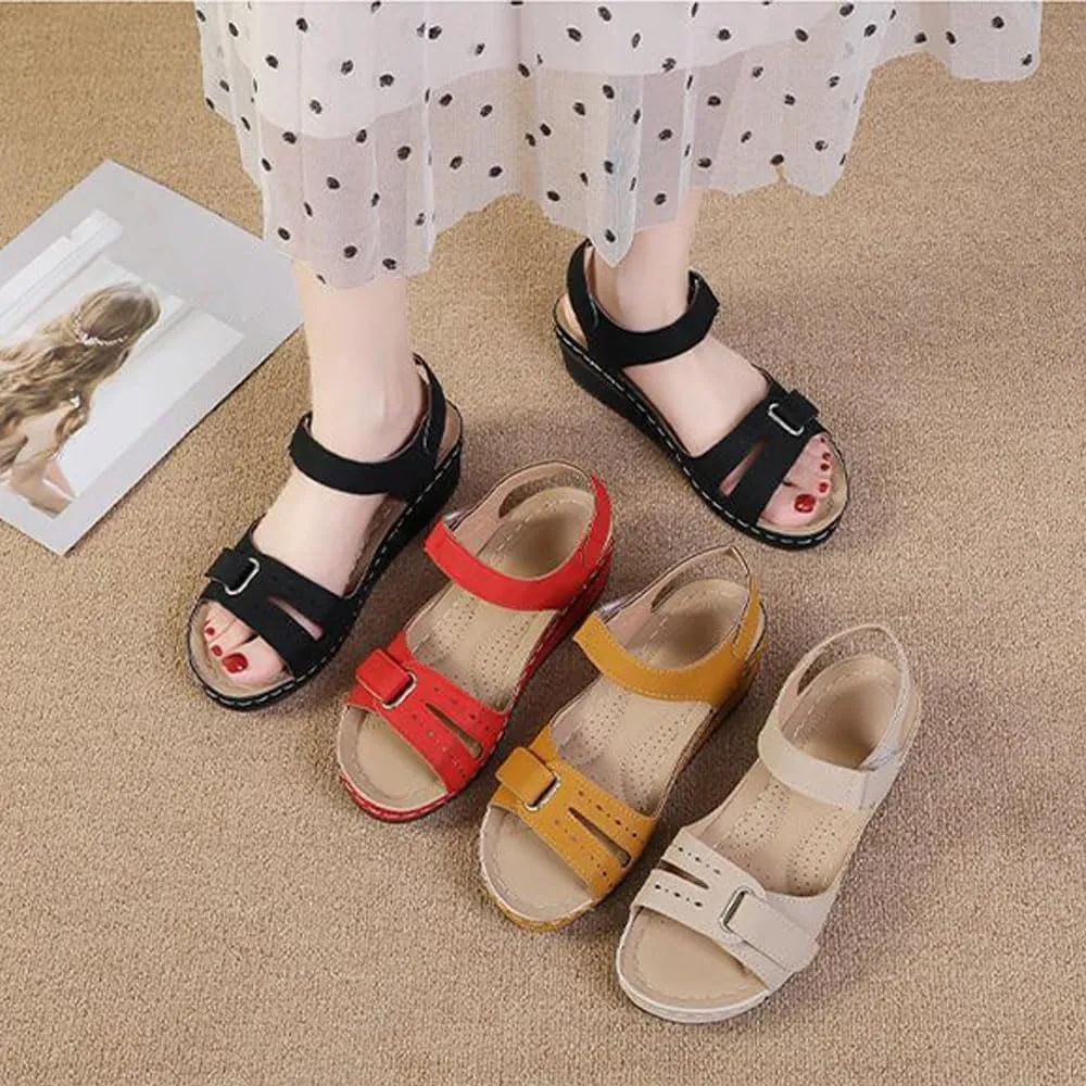 Soft & Stylish Wedge Sandals for Effortless Comfort, Upgraded Leather Orthopedic Walking Platform Sandals Women