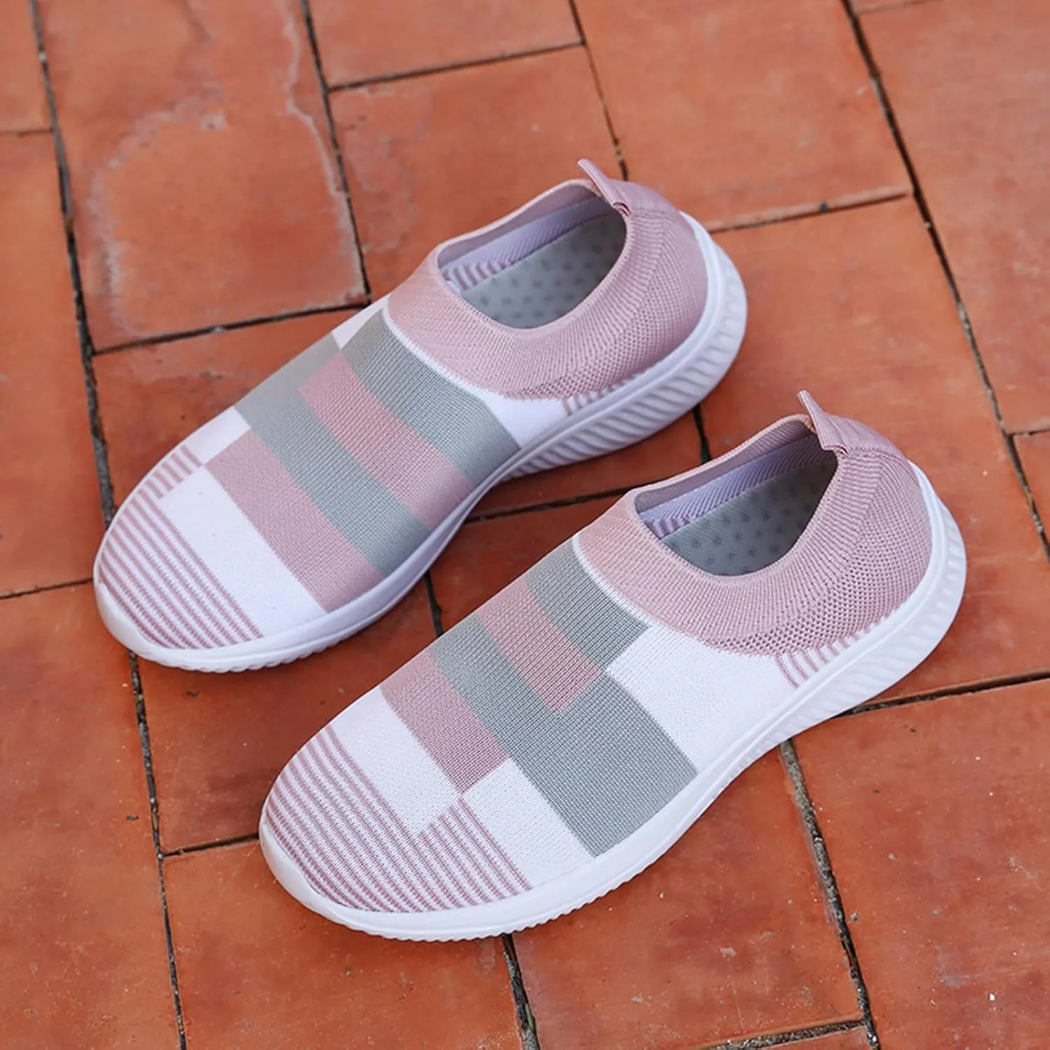 SuanlaTDS Shoes Shoes Casual Mesh Sock Breathable Sneakers Running Slip On Walking Women Women's Sneakers Women's Walking Sneakers Wide Width (Pink, 7)