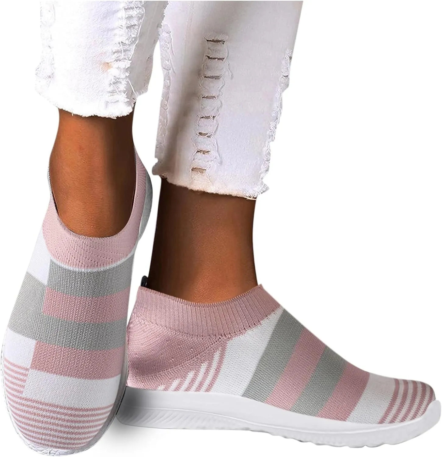 SuanlaTDS Shoes Shoes Casual Mesh Sock Breathable Sneakers Running Slip On Walking Women Women's Sneakers Women's Walking Sneakers Wide Width (Pink, 7)