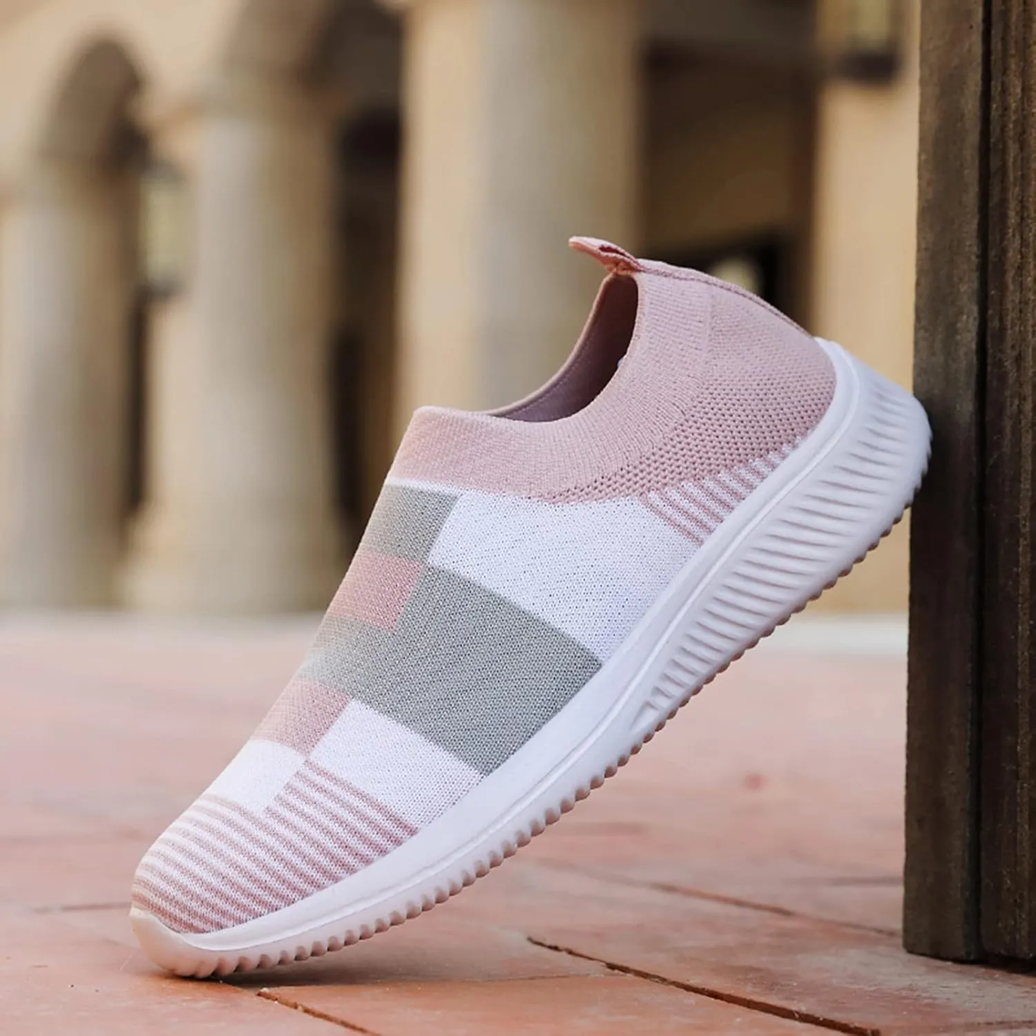 SuanlaTDS Shoes Shoes Casual Mesh Sock Breathable Sneakers Running Slip On Walking Women Women's Sneakers Women's Walking Sneakers Wide Width (Pink, 7)