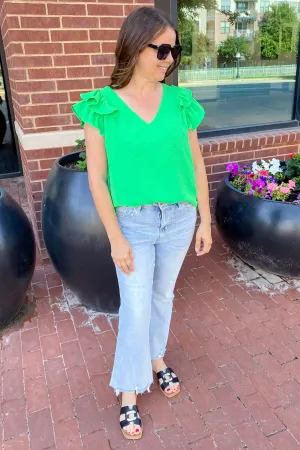 Time To Go Ruffle Sleeve Apple Green Top