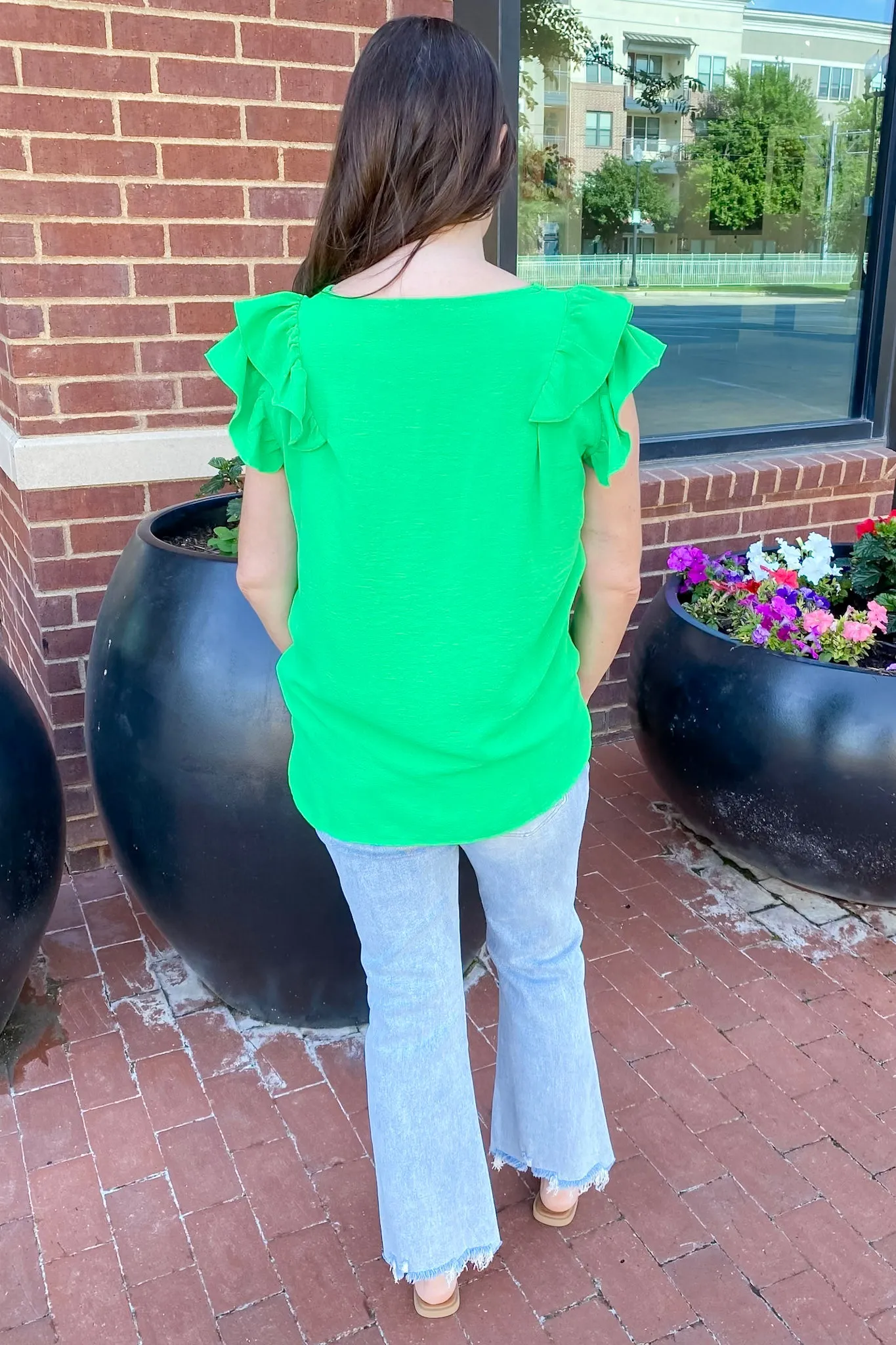 Time To Go Ruffle Sleeve Apple Green Top