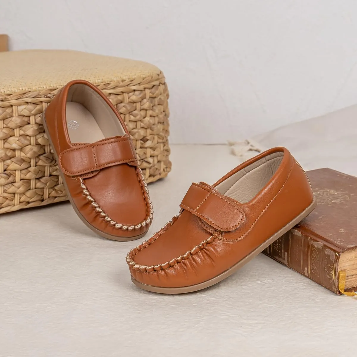 Toddler Boys Girls PU Leather Loafers Little Kids Slip-On Texture Flats Boat Wedding Dress Shoes School Uniform Moccasins Daily Walking Shoes(Toddler/Little Kids)
