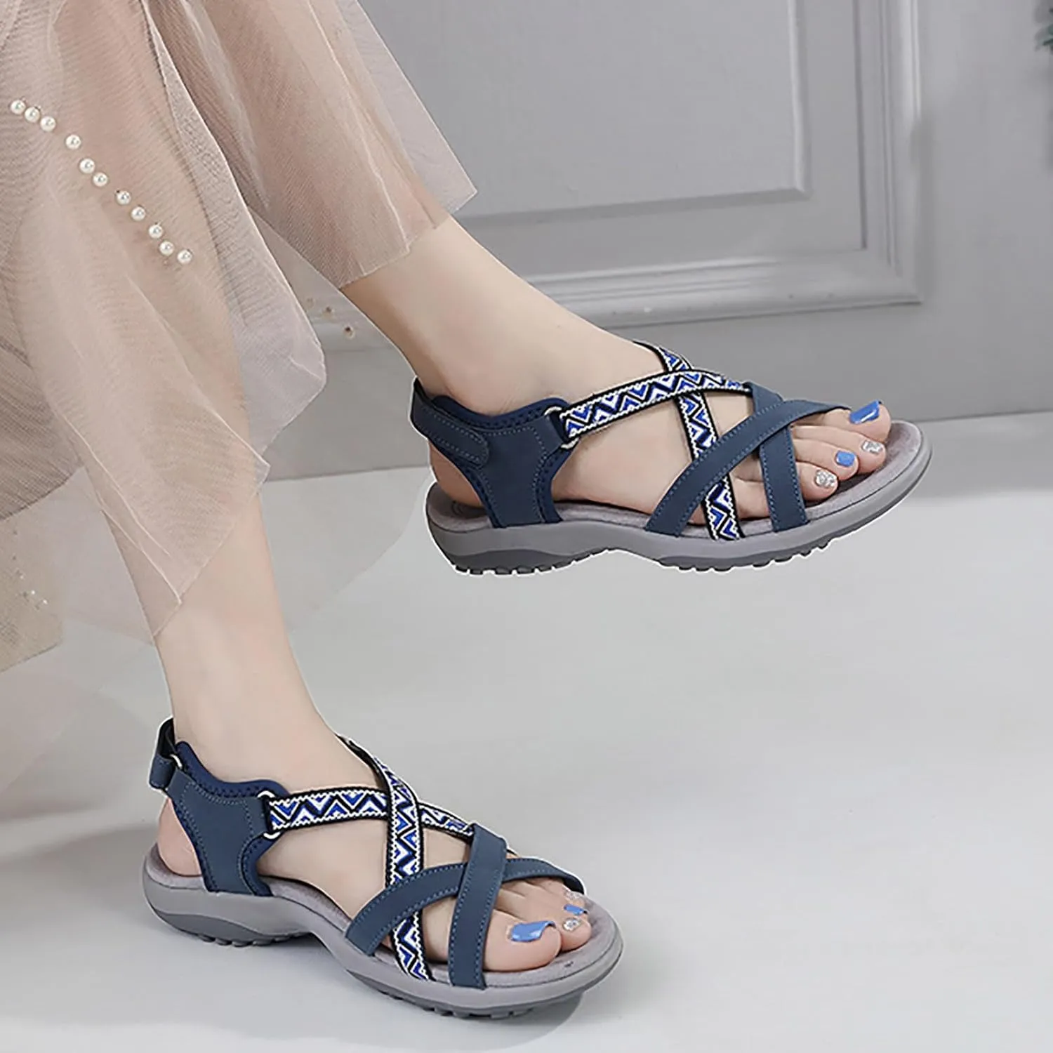 Walking Sandals Women Comfort Hiking Sport Sandals with Arch Support Cushion Adjustable Lightweight Roman Shoes