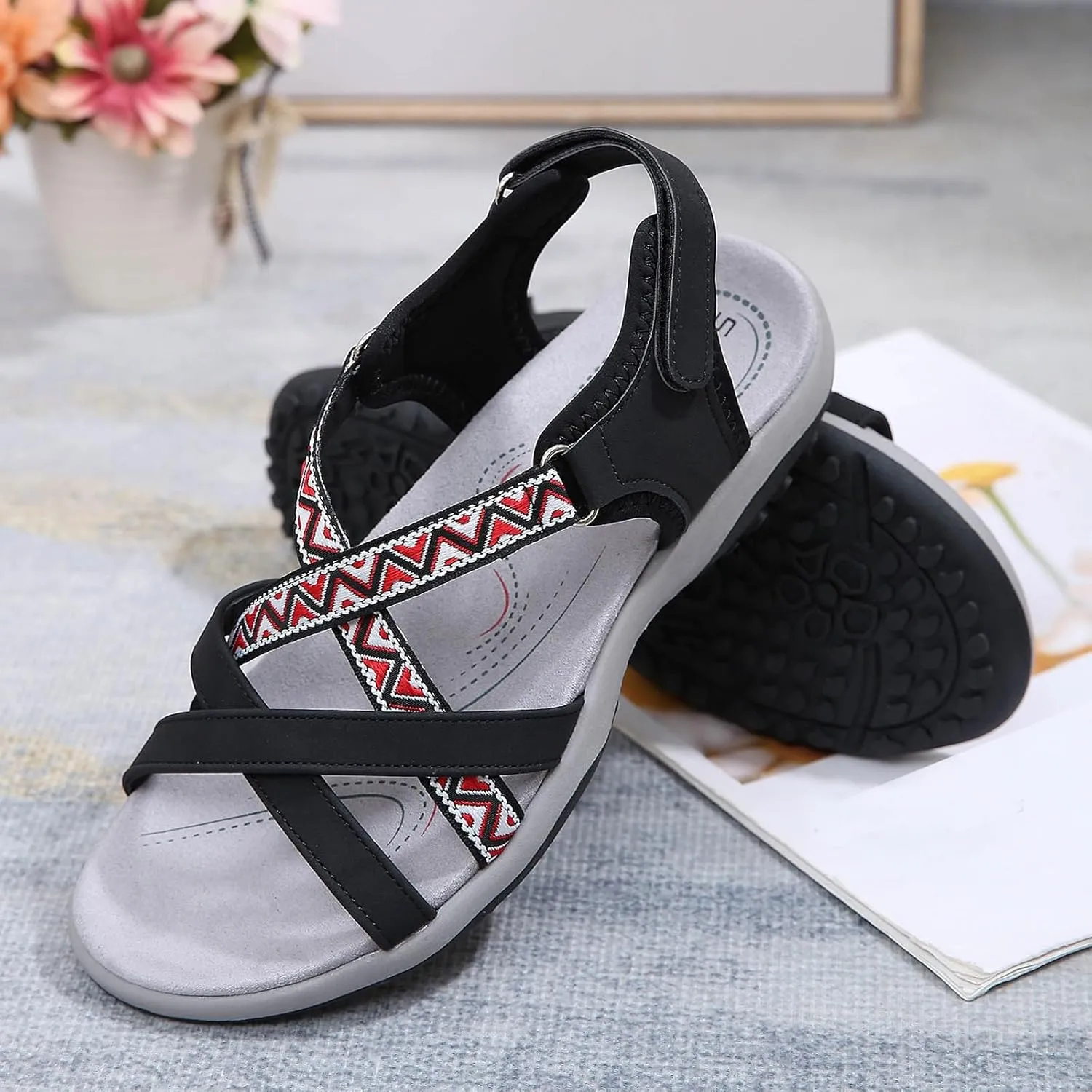 Walking Sandals Women Comfort Hiking Sport Sandals with Arch Support Outdoor Sandals Adjustable Summer Beach Shoes