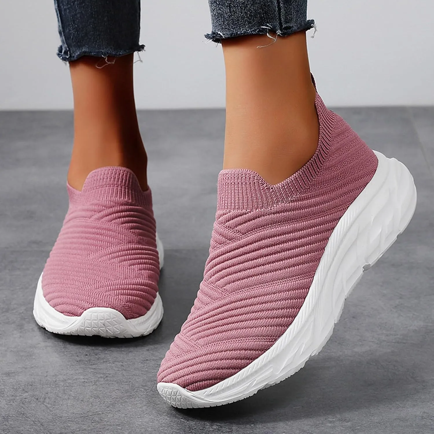 Walking Shoes Women Slip On Walking Shoes Casual Comfortable Lightweight Breathable Mesh Sock Shoe Non Slip Tennis Running Sneakers