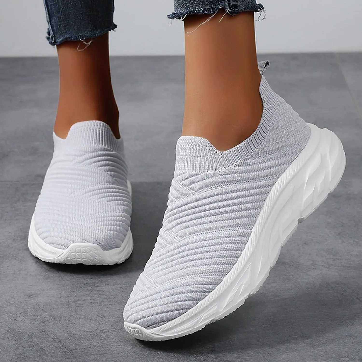 Walking Shoes Women Slip On Walking Shoes Casual Comfortable Lightweight Breathable Mesh Sock Shoe Non Slip Tennis Running Sneakers