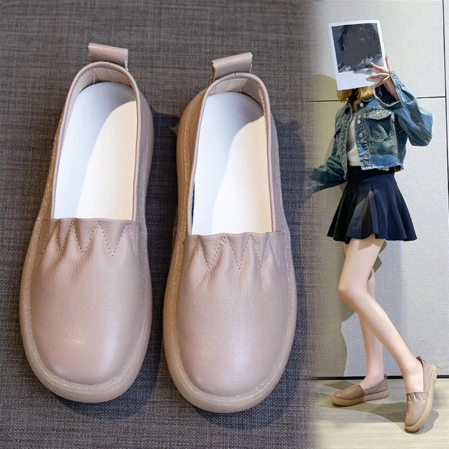 Women's 2024 Non Slip Slip-On Breathable Leather Nursing Shoes, Healthcare Orthopedic Nursing Shoes with Arch Support, for Medical Workers, Doctors, Healthcare Providers