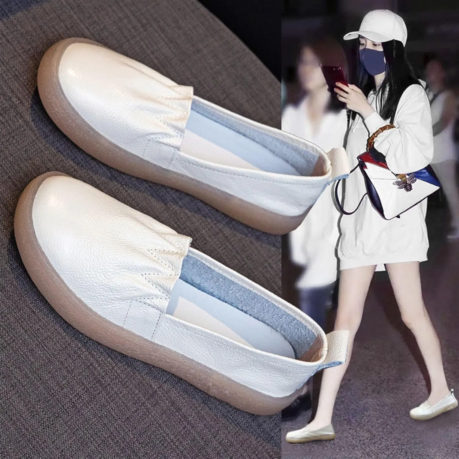 Women's 2024 Non Slip Slip-On Breathable Leather Nursing Shoes, Healthcare Orthopedic Nursing Shoes with Arch Support, for Medical Workers, Doctors, Healthcare Providers
