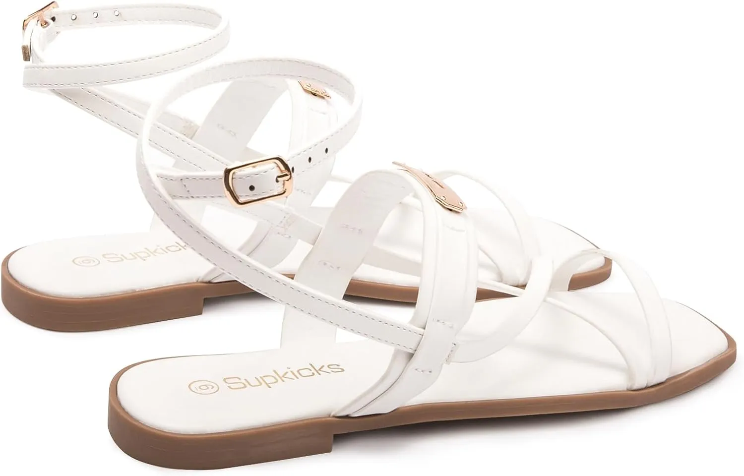 Women's Ankle Strappy Flat Sandals Comfort Gladiator Sandals Summer Casual Dressy Slides Open Toe Adjustable Buckle Slippers