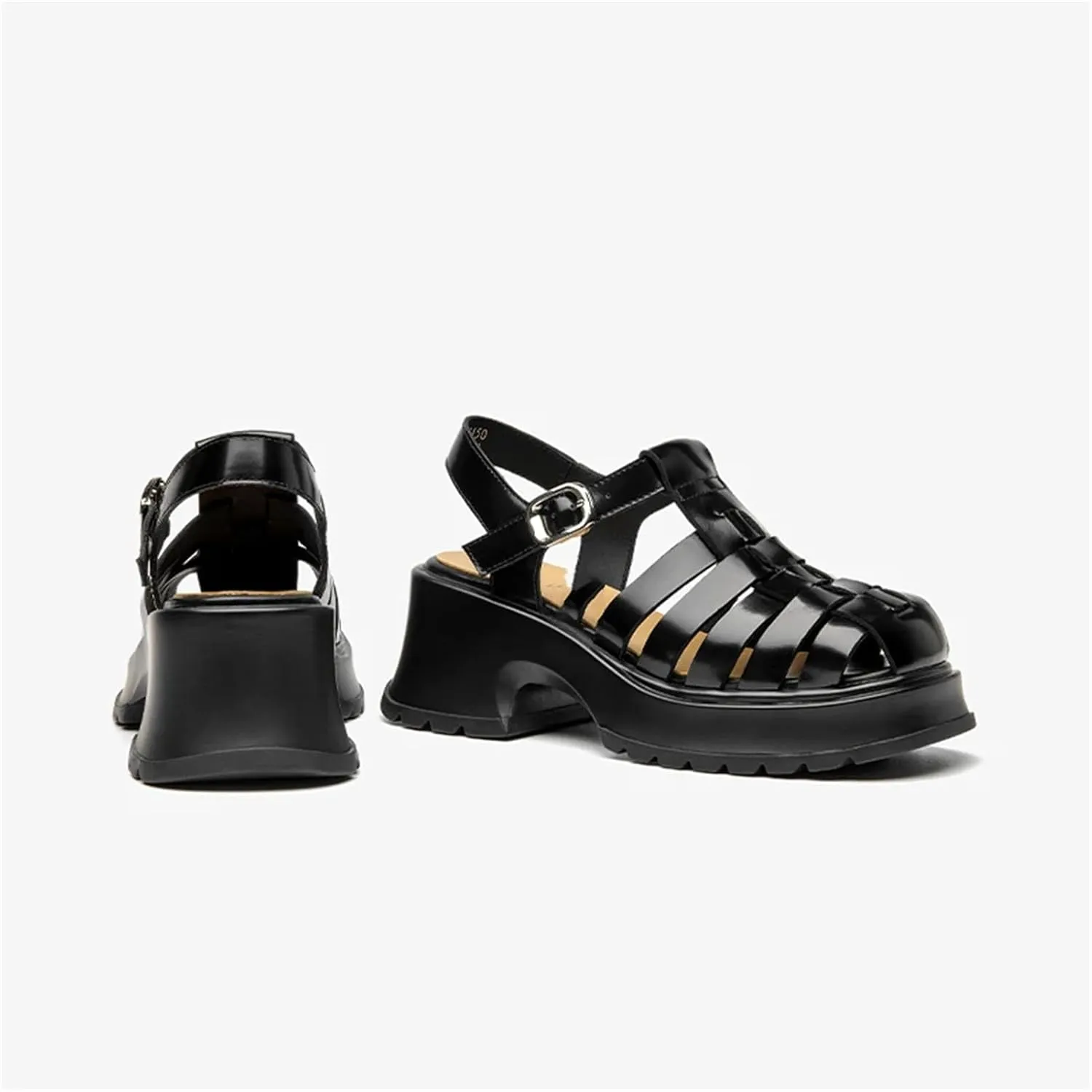 Women's Cow Leather Gladiator Sandals - Thick Sole Buckle Strap Summer Flats