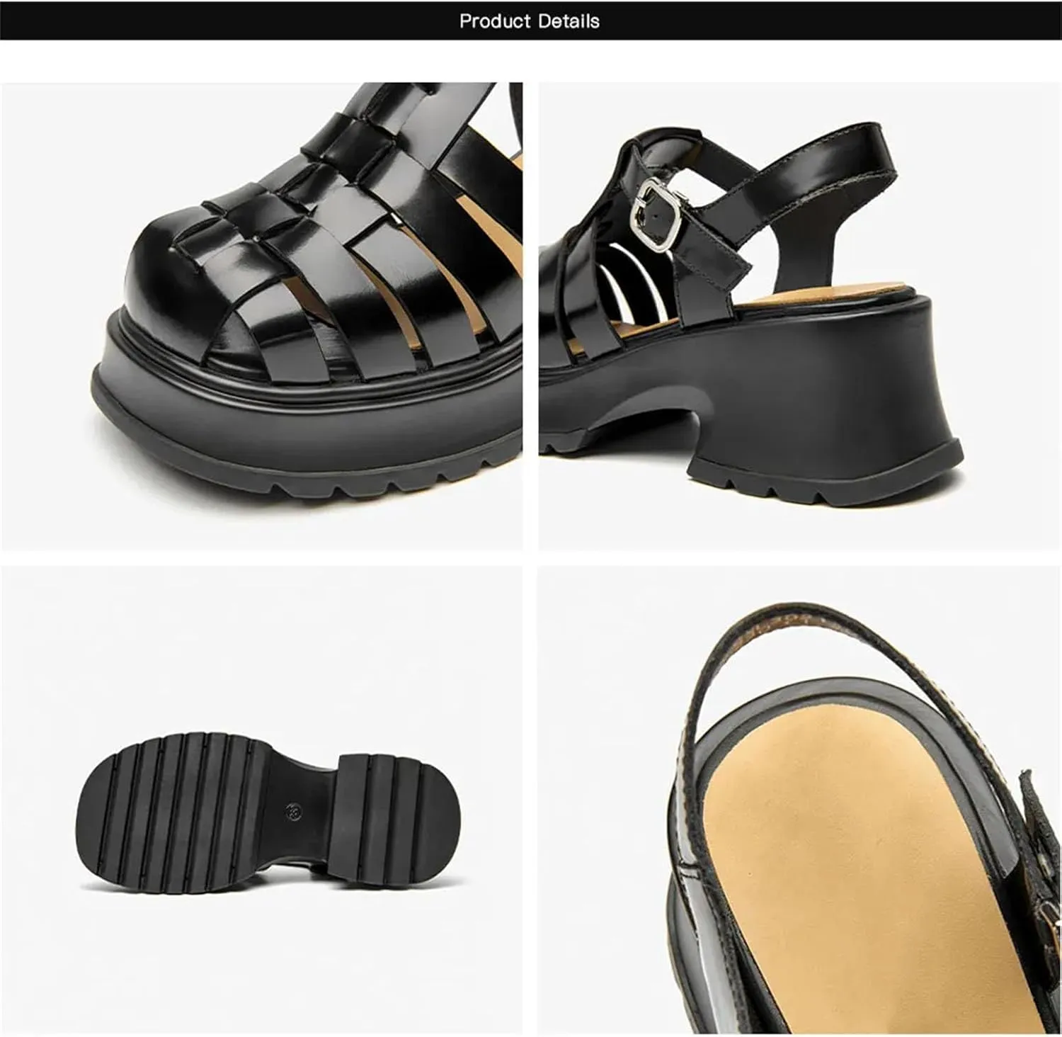 Women's Cow Leather Gladiator Sandals - Thick Sole Buckle Strap Summer Flats