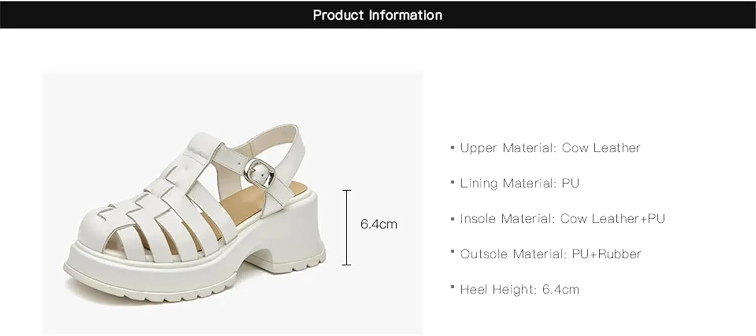 Women's Cow Leather Gladiator Sandals - Thick Sole Buckle Strap Summer Flats