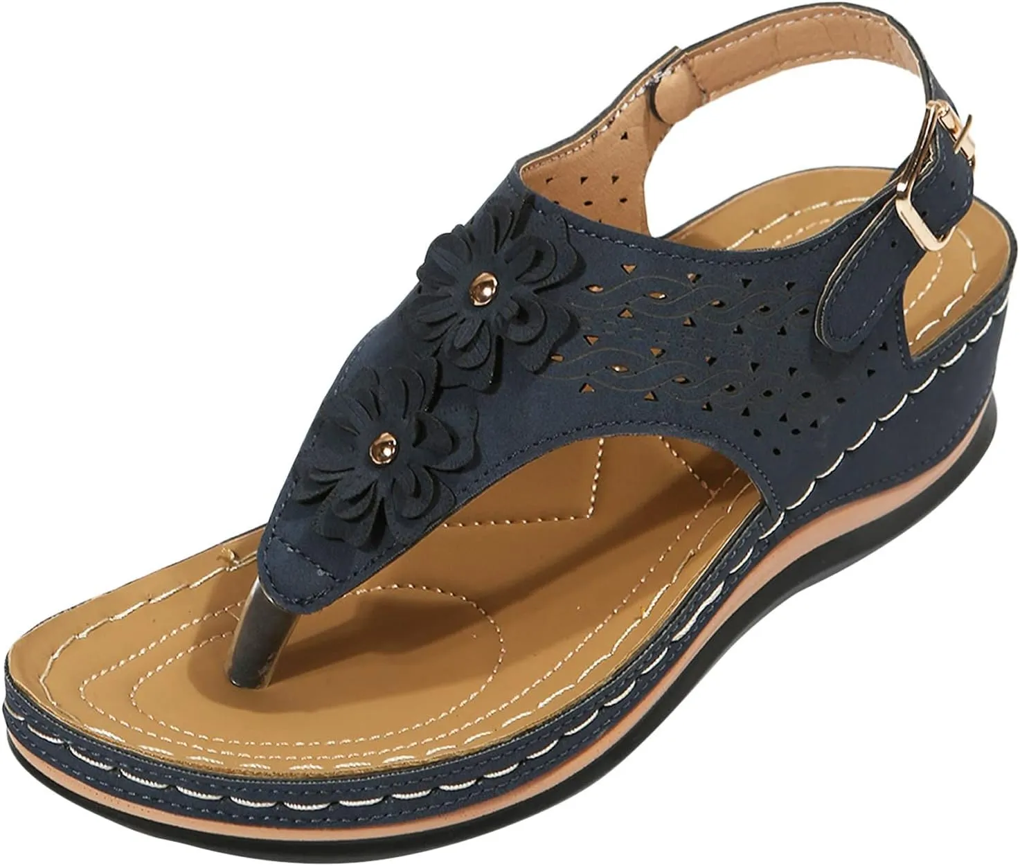 Women's Flat Sandals Arch Support Orthopedic Comfortable Soft Cushion Summer T-Strap Walking Thong Sandals with Open Toe Gladiator Sandals