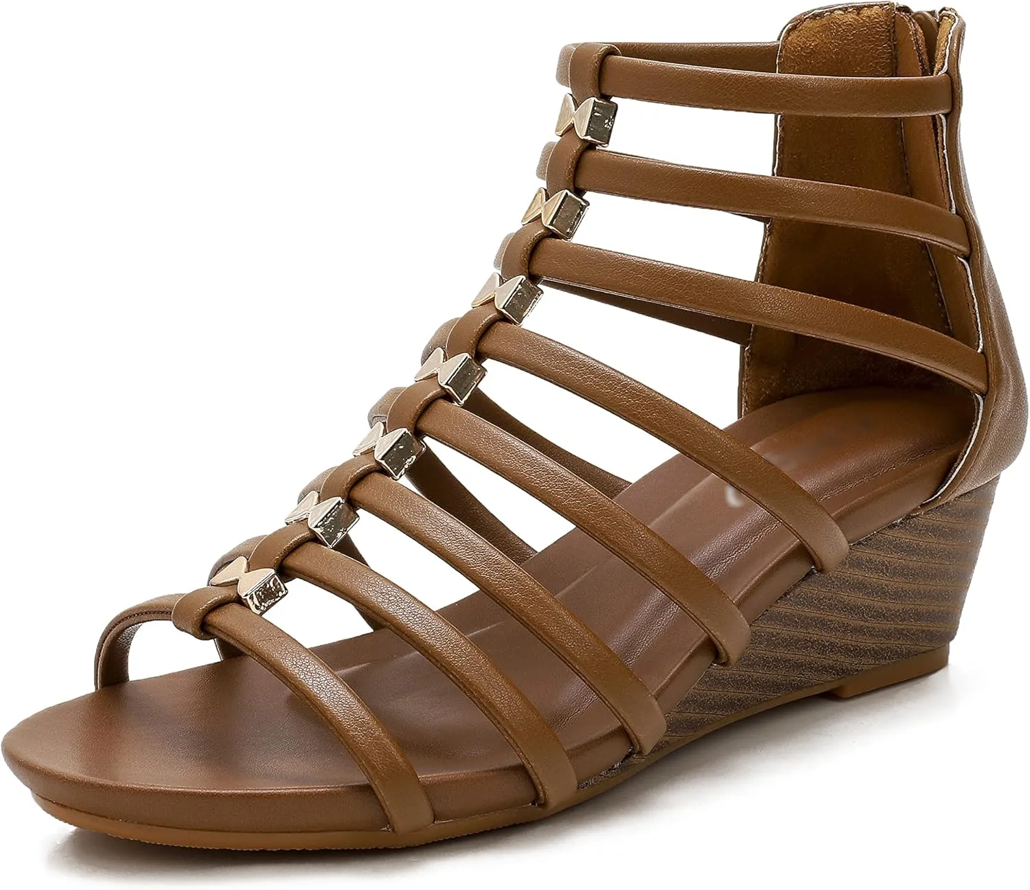 Women's Gladiator Sandals Open Toe Wedge Sandal Cross Strappy Flat Summer Roman Shoes Zipper Closure