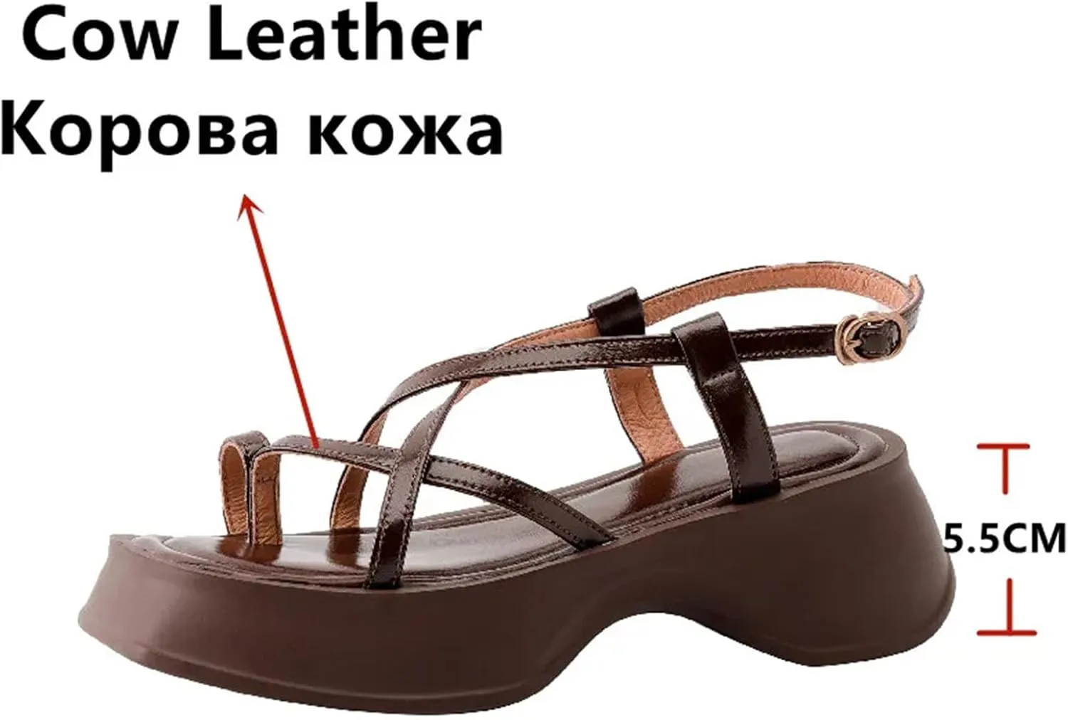 Women's Thin Strap Gladiator Sandals - Thick Heel Platforms, Summer Fashion Casual Leather